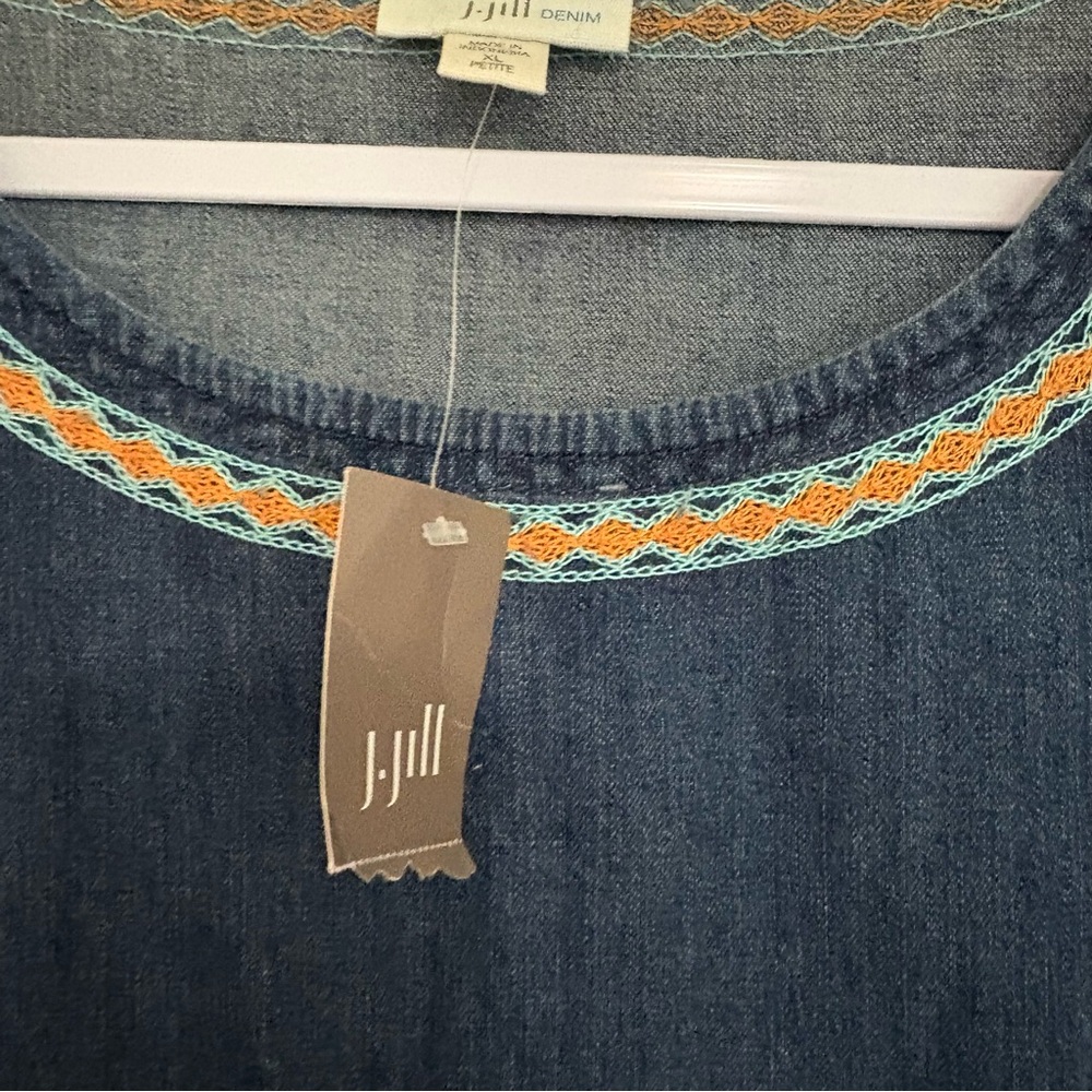 NWT J Jill Denim Embroidered Raw Hem Dress - Picture 3 of 8